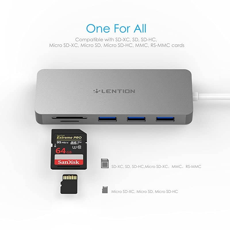 USB C Hub with 3 USB 30 and SDMicro SD Card Reader Compatible 20202016 MacBook Pro 131516 New Mac AiriPad ProSurface ChromeBook More MultiPort Type C Adapter CBC15 Space Gray