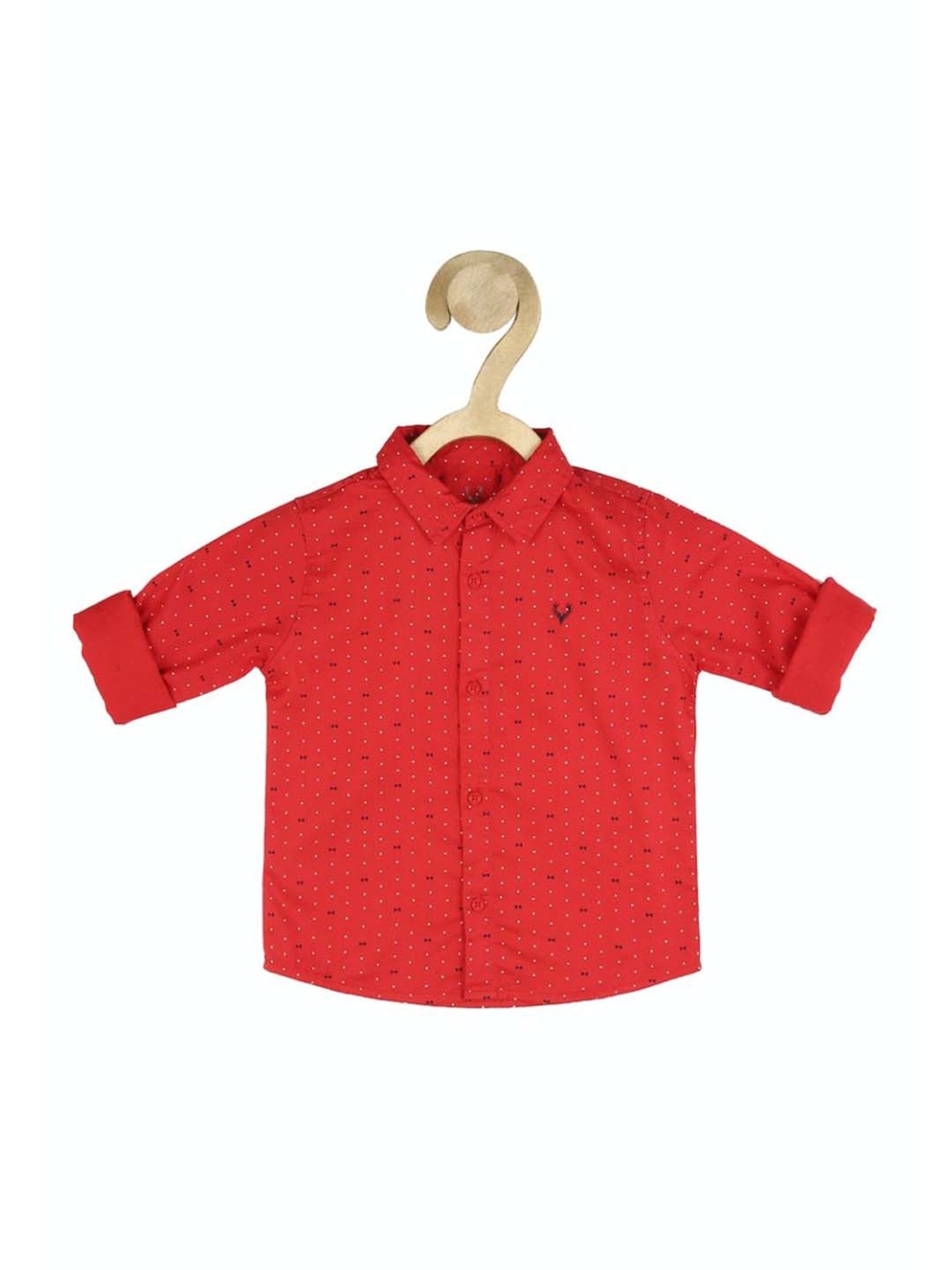 Allen Solly Junior Red Cotton Printed Full Sleeves Shirt
