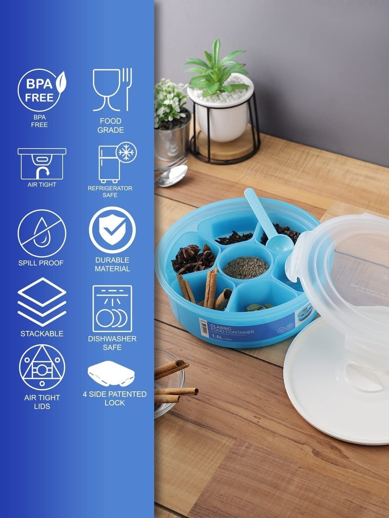 Lock & Lock Blue Plastic Classics Round Small Spice Kit