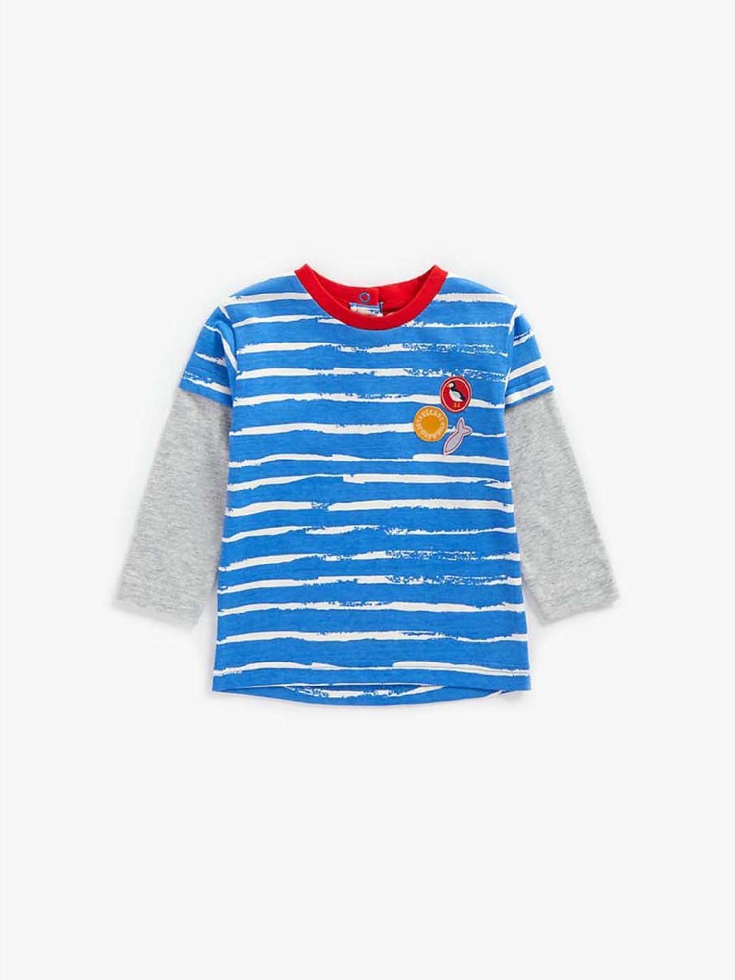 Mothercare Kids Blue & Grey Cotton Striped Full Sleeves T-Shirt