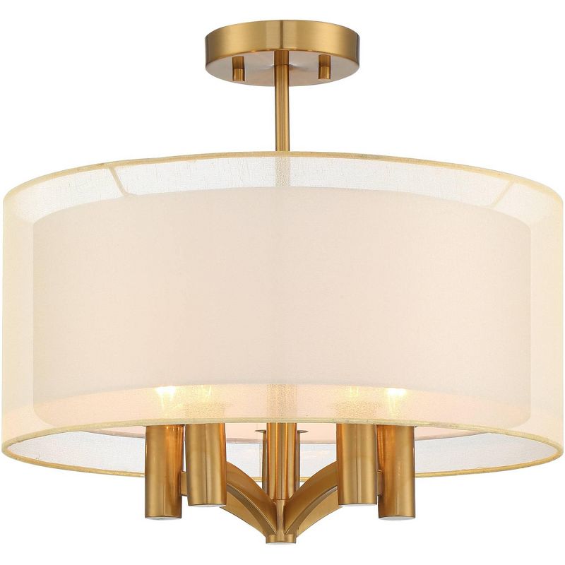 Possini Euro Design Modern Ceiling Light Semi Flush Mount Fixture Warm Brass 18" Wide Double Drum Shade Bedroom Kitchen Hallway