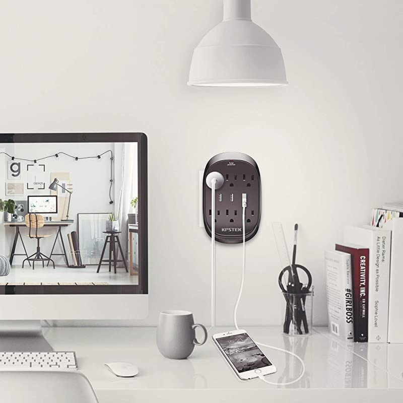 Protector 2 Pack KPSTEK 6Outlet Multi Plug Outlet Extender with 3 USB Ports 34A Total Wall Plug Adapter for Home Office and Dorm Room Black KS3336F