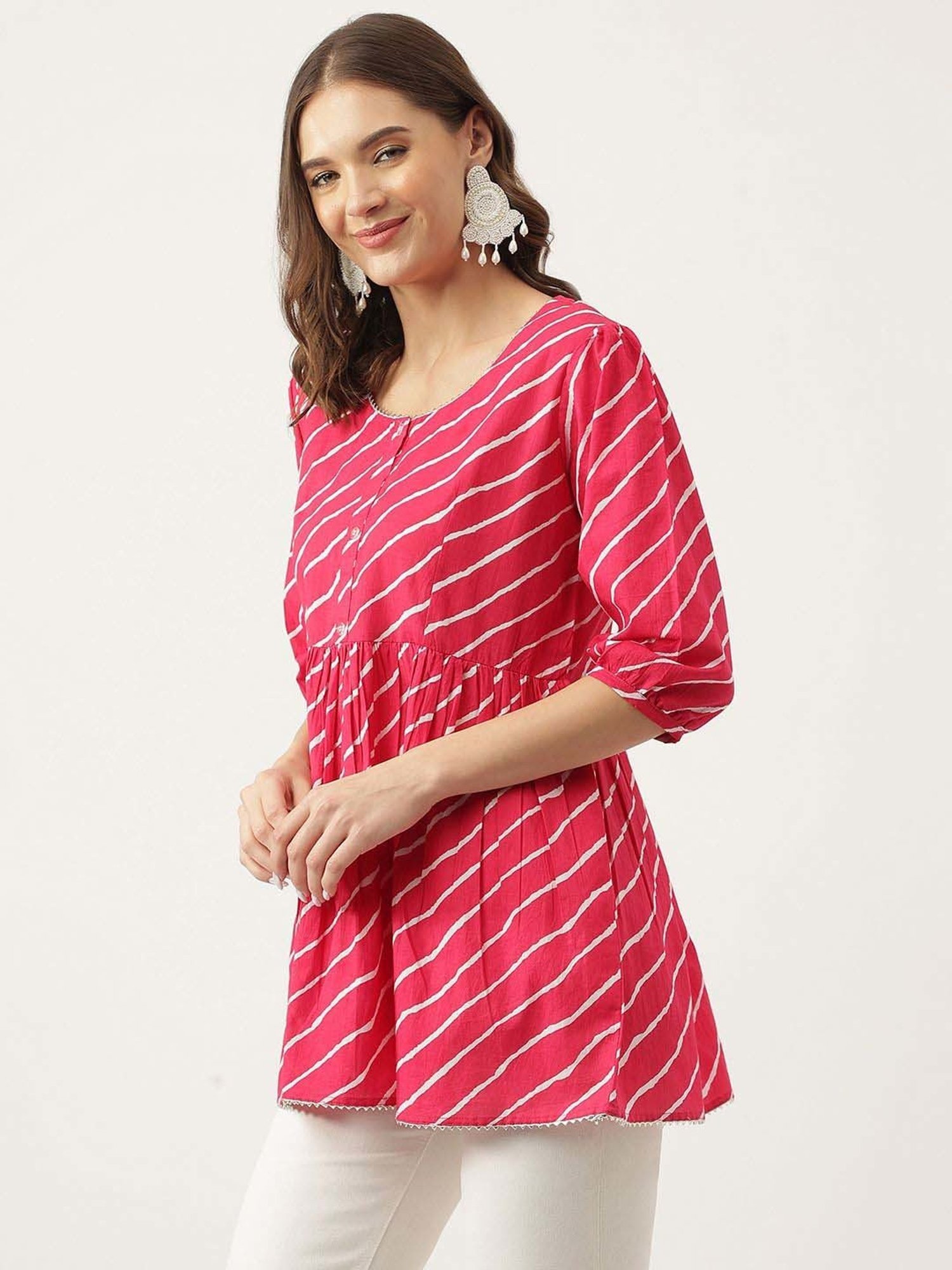 Divena Pink Cotton Striped Top