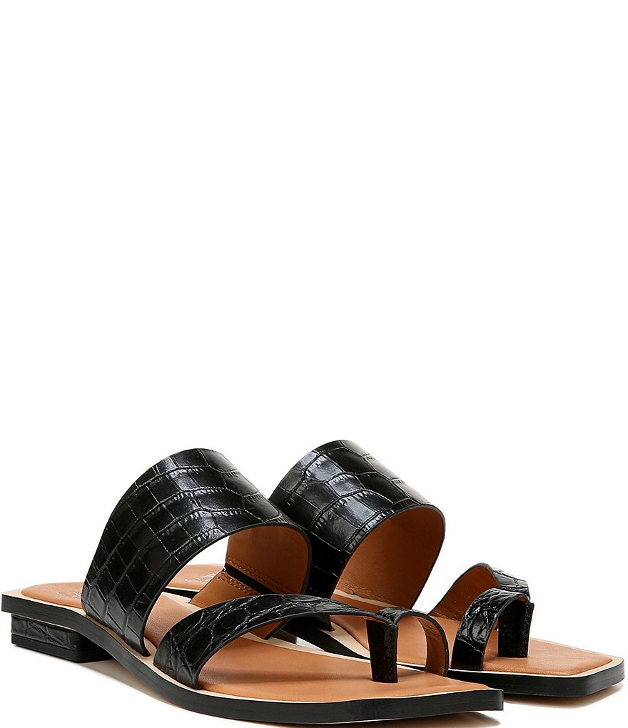 Sarto by Franco Sarto Ediana Croco Print Leather Toe Ring Square Toe Sandals