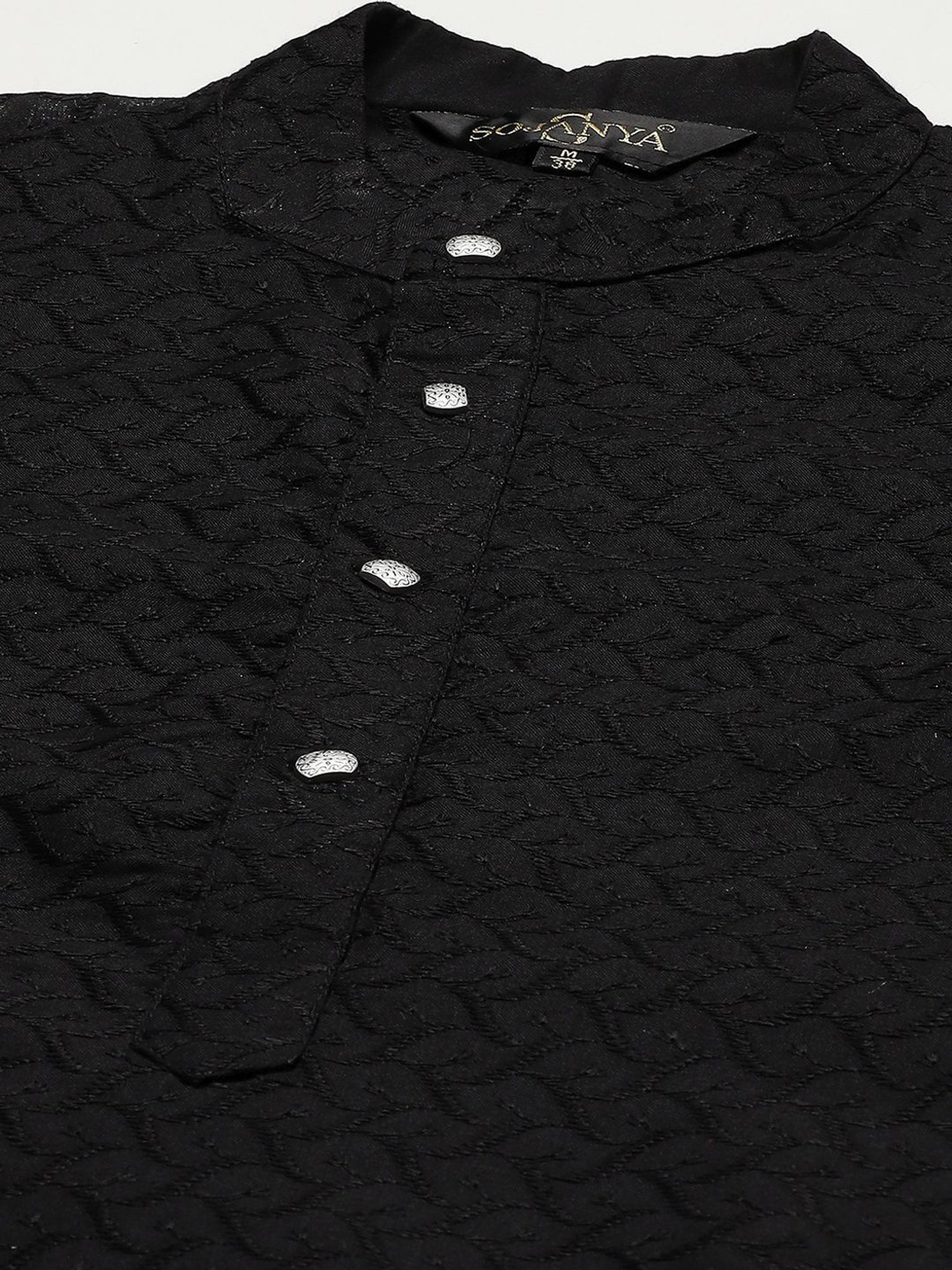 Sojanya Black & Beige Regular Fit Embroidered Kurta Set With Jacket