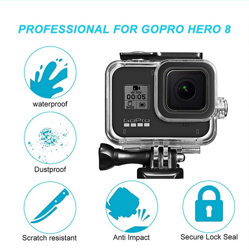 60M/ 196FT Waterproof Case for Gopro Hero 8 Housing,  Underwater Hero 8 Protective Housing Case Shell Bracket Gopro Hero8 Accessories, Diving Case for Go Pro Action Camera
