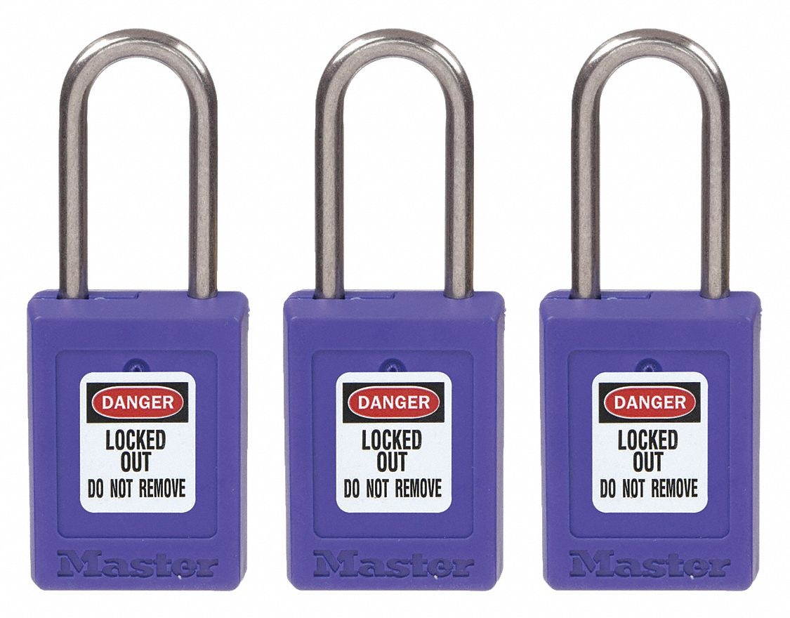 Lockout Padlock, Keyed Alike, Blue, 3/16In., PK3