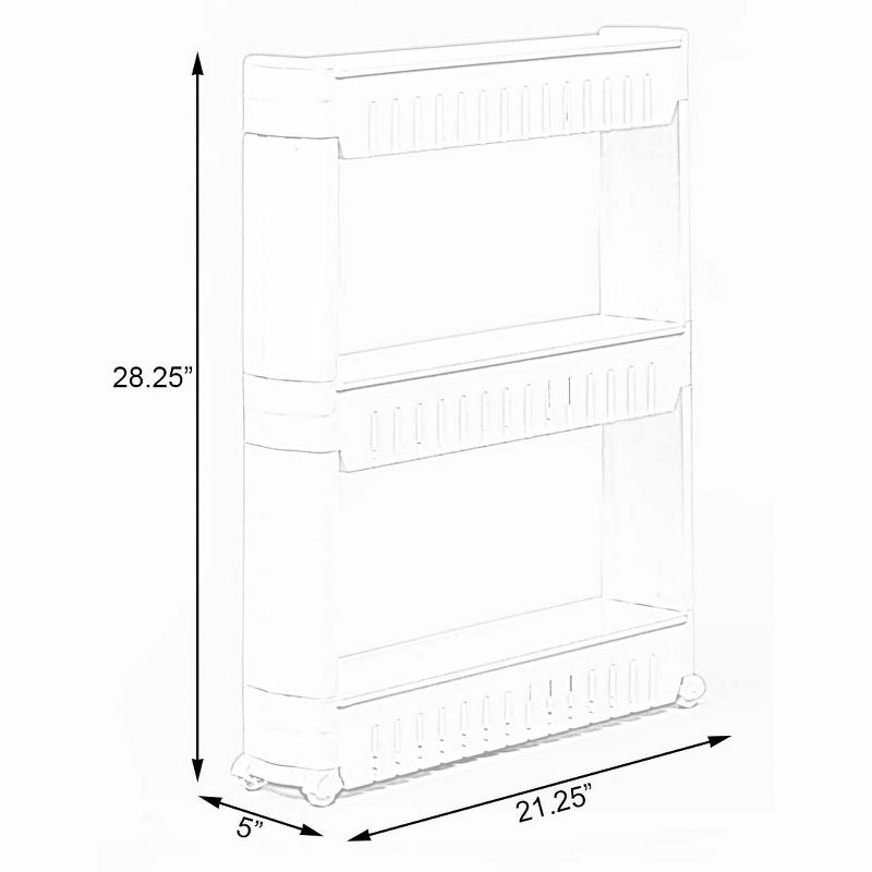 Basicwise Plastic Storage Cabinet Organizer 3 Shelf Cart Rack Tower with Wheels