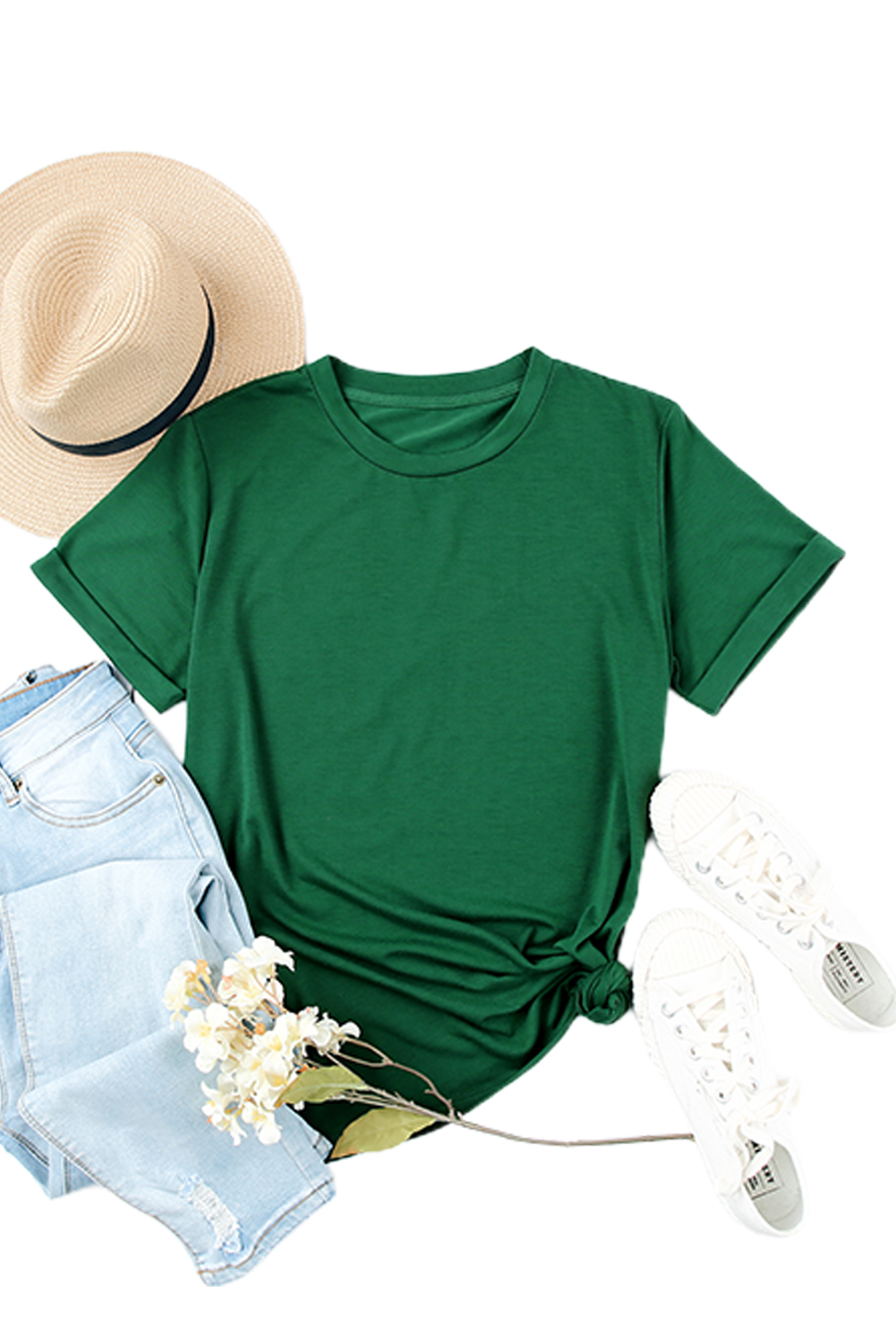 Blank T Shirt - Green Casual Solid Color Crew Neck Tee Customized
