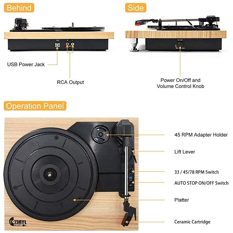 Record Player with Powerful External Speakers 3 Speed BeltDriven Wooden Vintage Turntable for Entertainment and Home Decoration