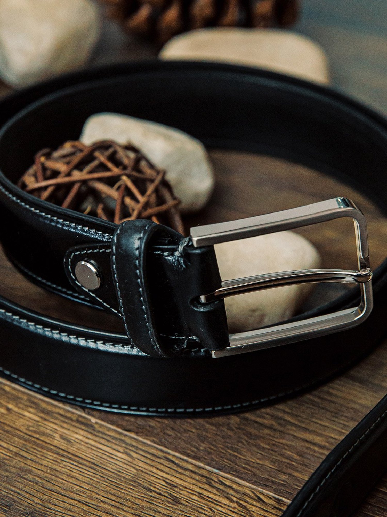 James Aston Black Leather Waist Belt for Men