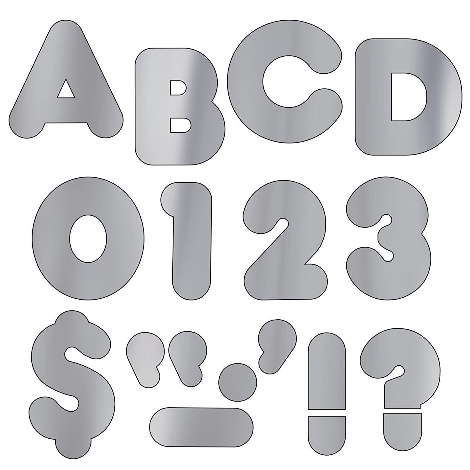 TREND enterprises, Inc. T-480BN Silver Metallic 4" Casual Uppercase Ready Letters, 6 Packs