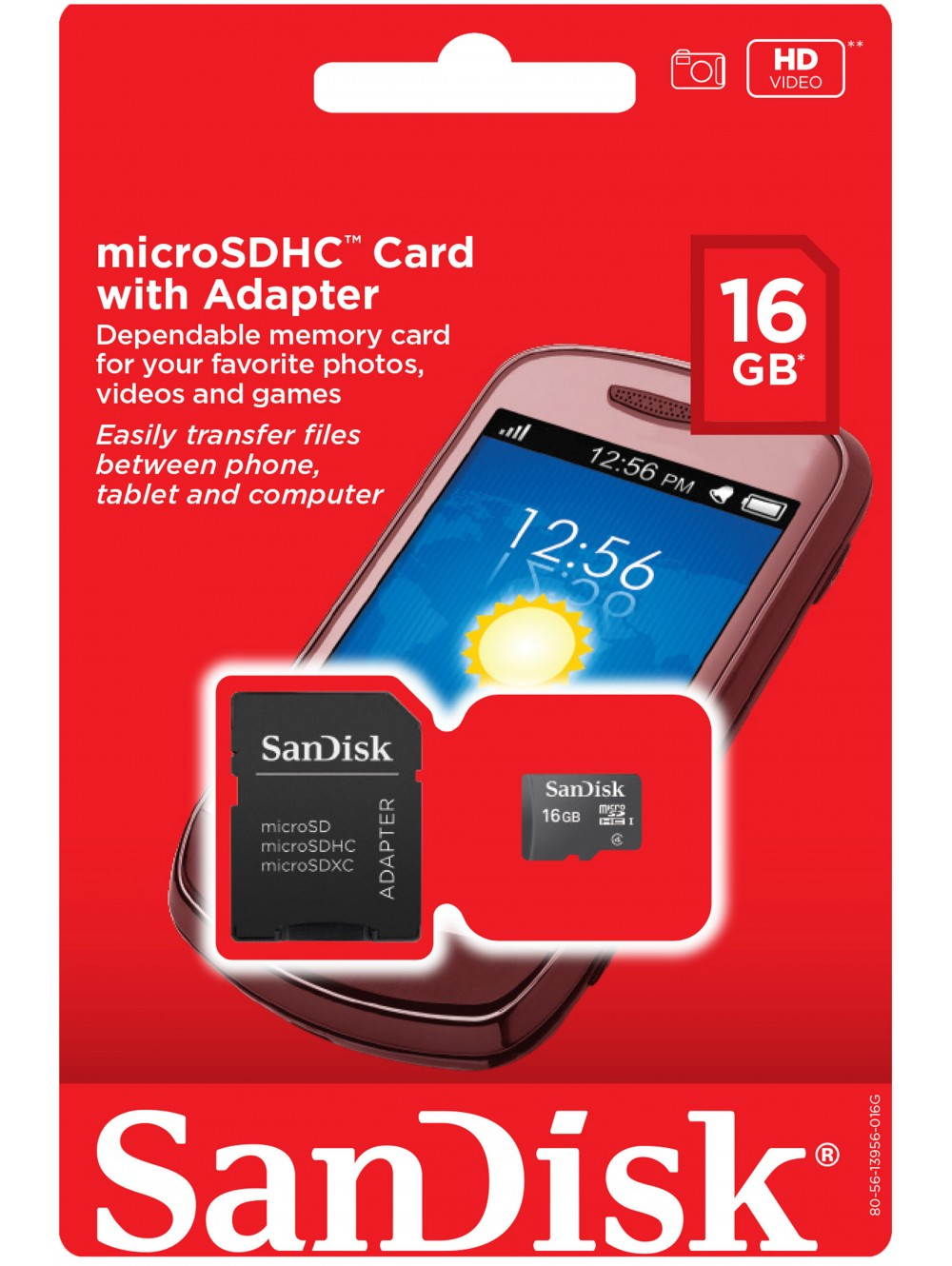 SanDisk microSDHC 16GB Memory Card W/Adapter