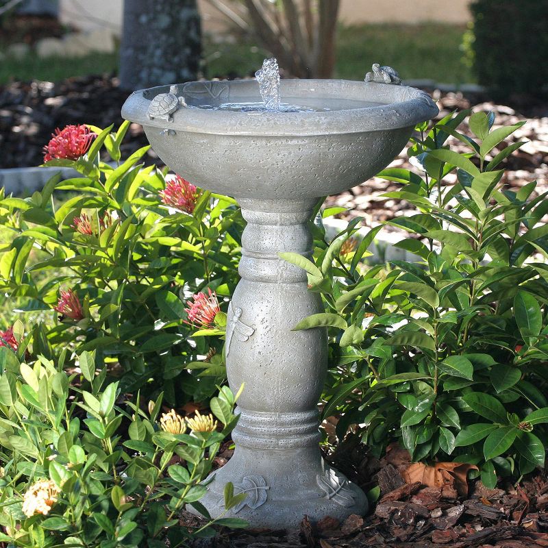 28.75" Smart Living Country Gardens Concrete Solar Birdbath
