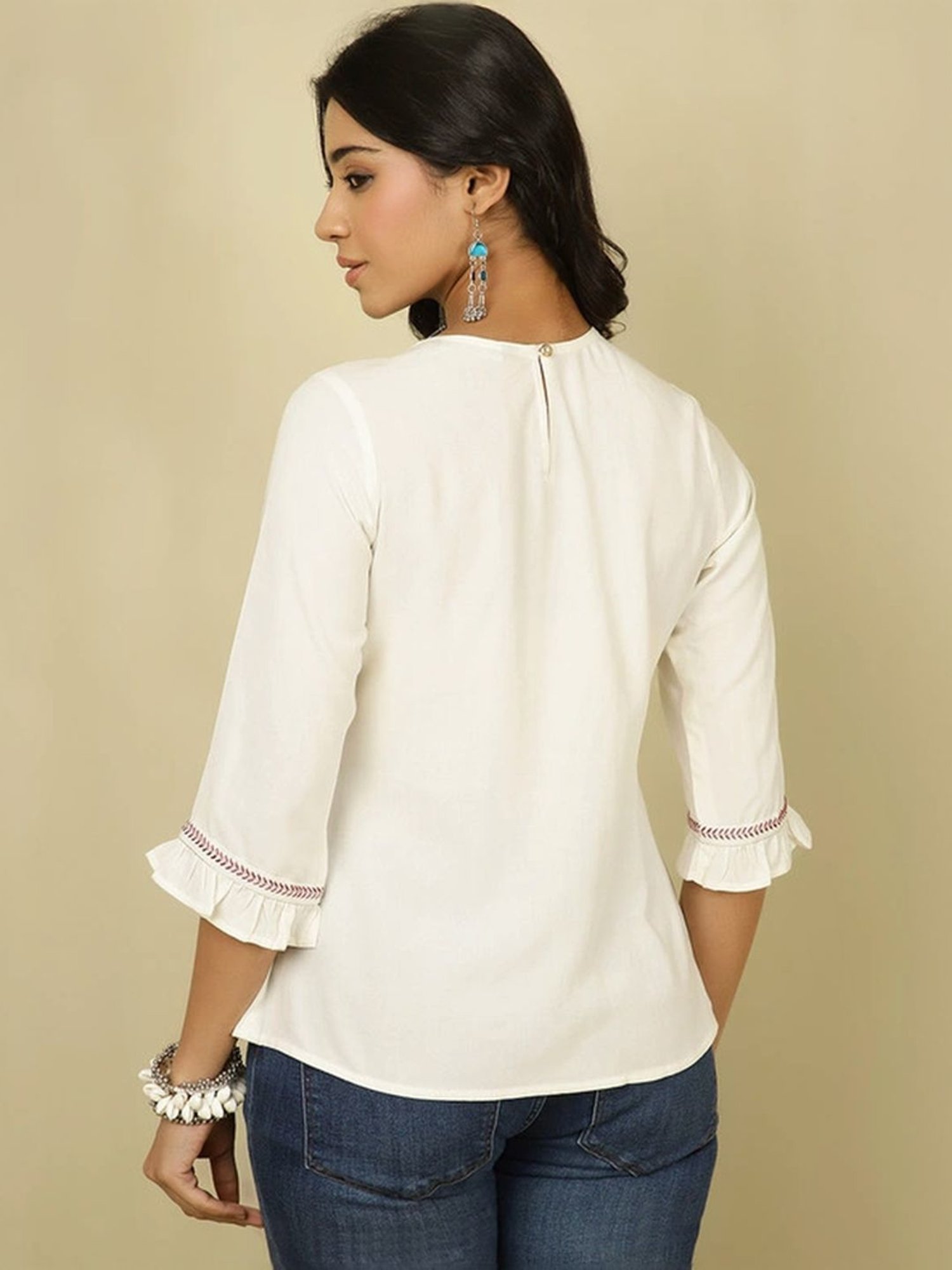 Jaipur Kurti Off-White Embroidered Top
