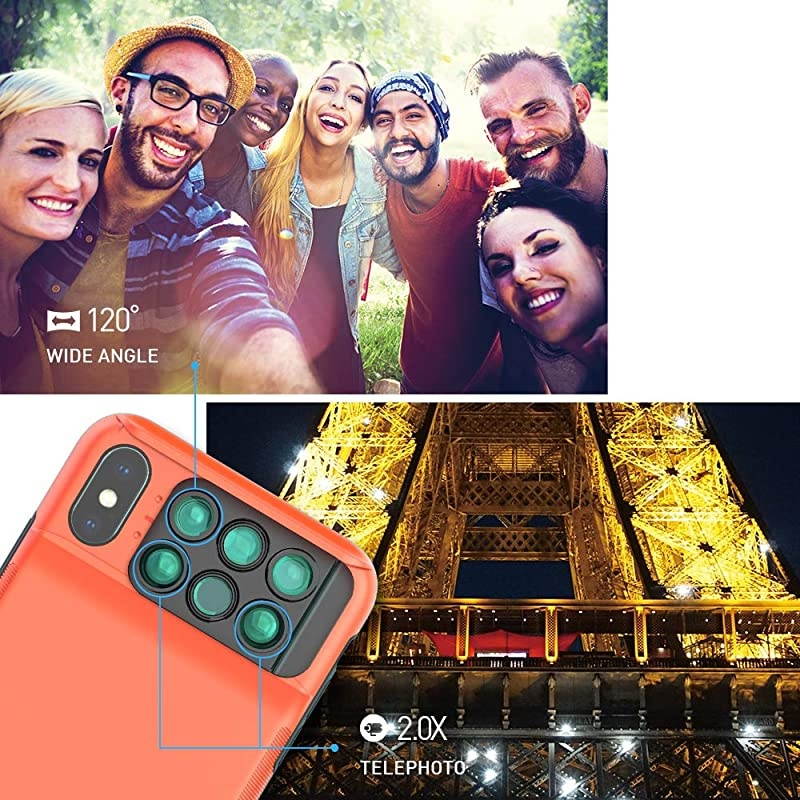 Lens Case for Apple iPhone Xs MAX: 6 in 1 Dual Optics Lens Kit (180&deg;Fisheye, 2X Telephoto,120&deg; Wide-Angle, 10X/20X Macro), Two Layers Double Protection (Black)