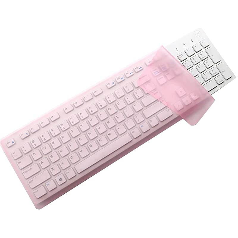x 5.51" Universal Keyboard Cover Skin Design for Standard Size PC Computer Desktop Keyboards, Clear Waterproof Anti-Dust Silicone-Pink