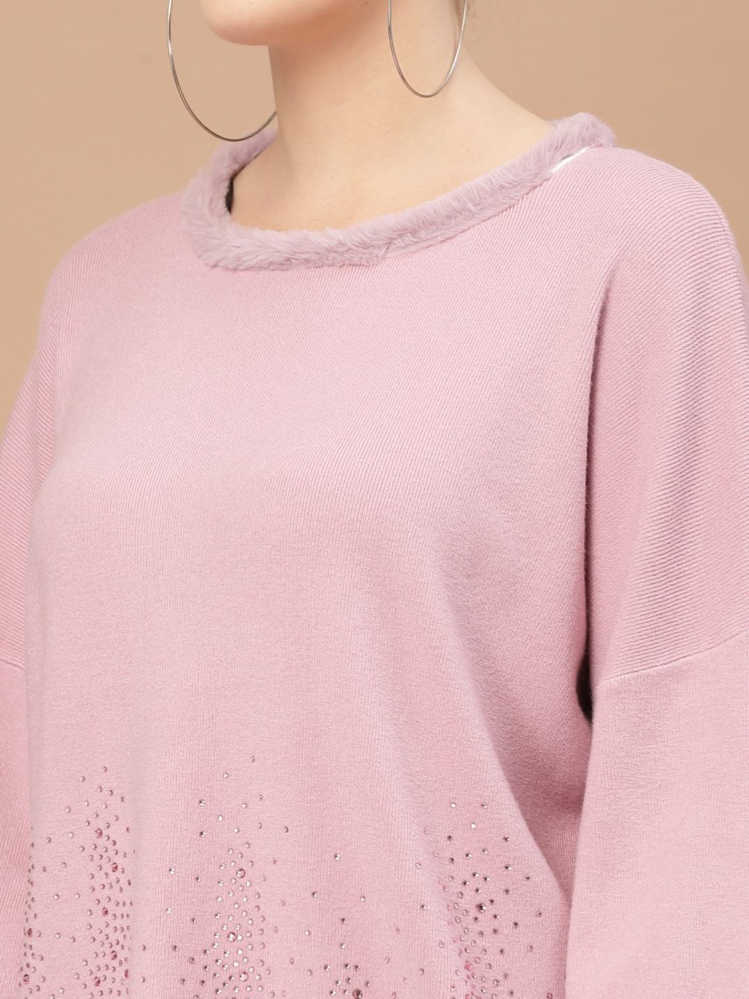 Mafadeny Pink Embellished Sweater