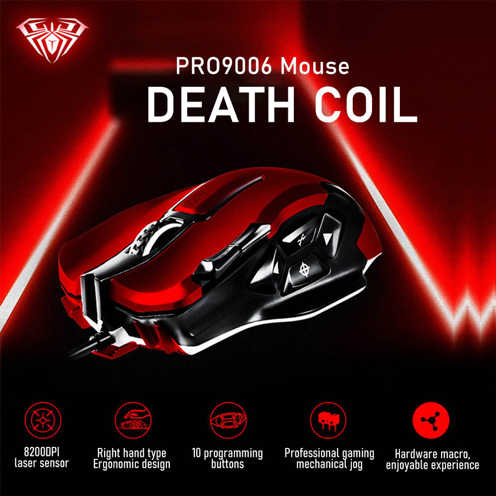 AULA 9006 Wired Professional Gaming Mouse Death Coil 10-Key Programmable 8200DPI Mouse for Computer