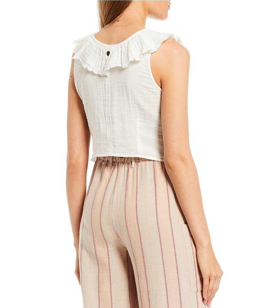 Rip Curl Sleeveless Tie-Front Husk Flutter Crop Top