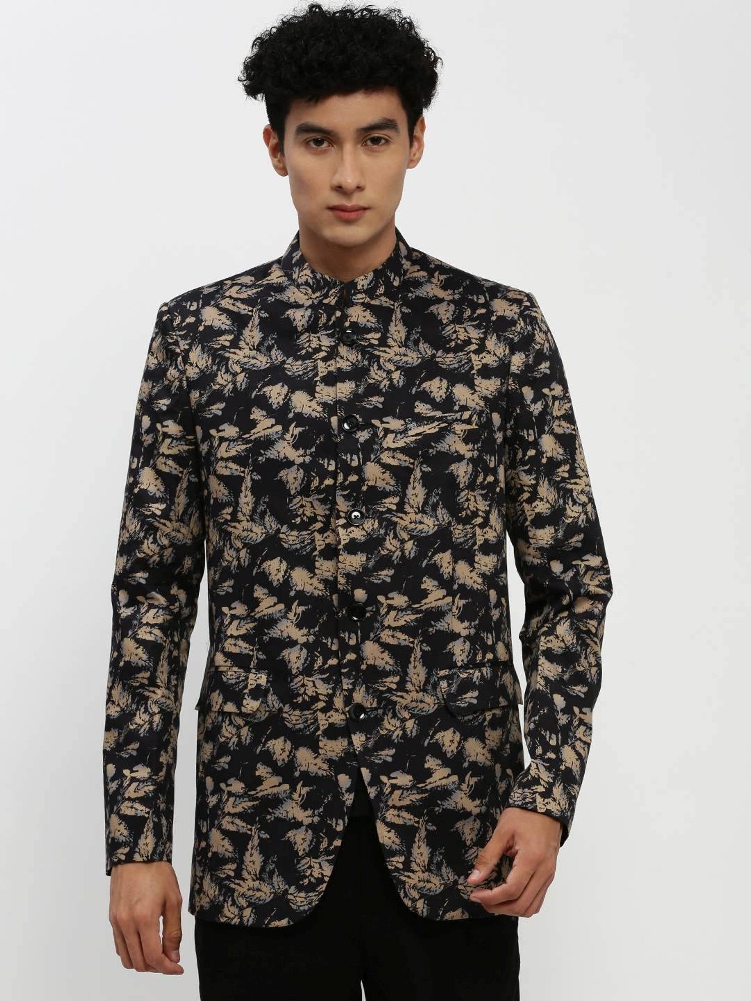 SHOWOFF Black Slim Fit Printed Blazer