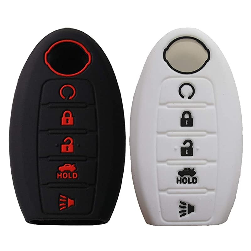 2Pcs  5 Buttons Silicone Key Fob Remote Cover Case Jacket Holder Protector for Nissan Altima Maxima Armada Murano Rogue Sedan Pathfinder Black White
