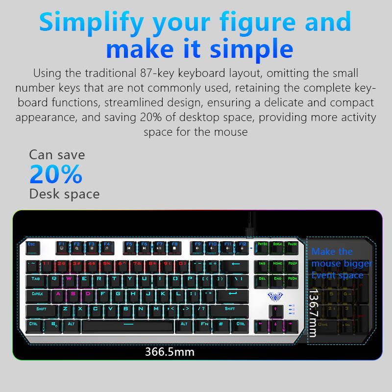 AULA S2096 Gamer Keyboard Mechanical Gaming Keyboard Backlit LED Wired 104 Keys Anti-ghosting Brown Blue Switch for PC Computer