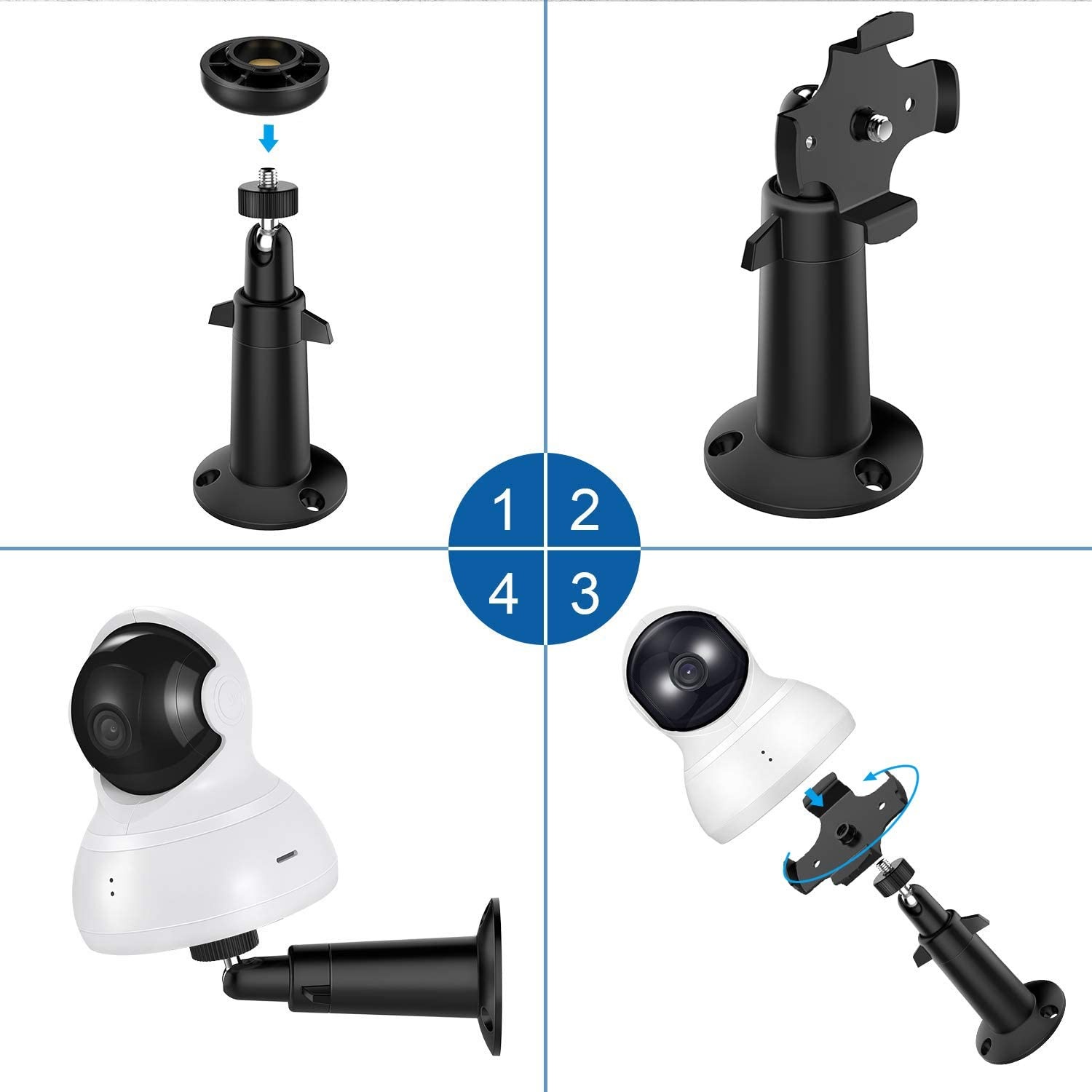 Wall Mount for YI Dome Camera and YI Cloud Home Camera, 360 Degree Adjustable Security Bracket Holder for YI Cam (Camera Not Included) (Black)