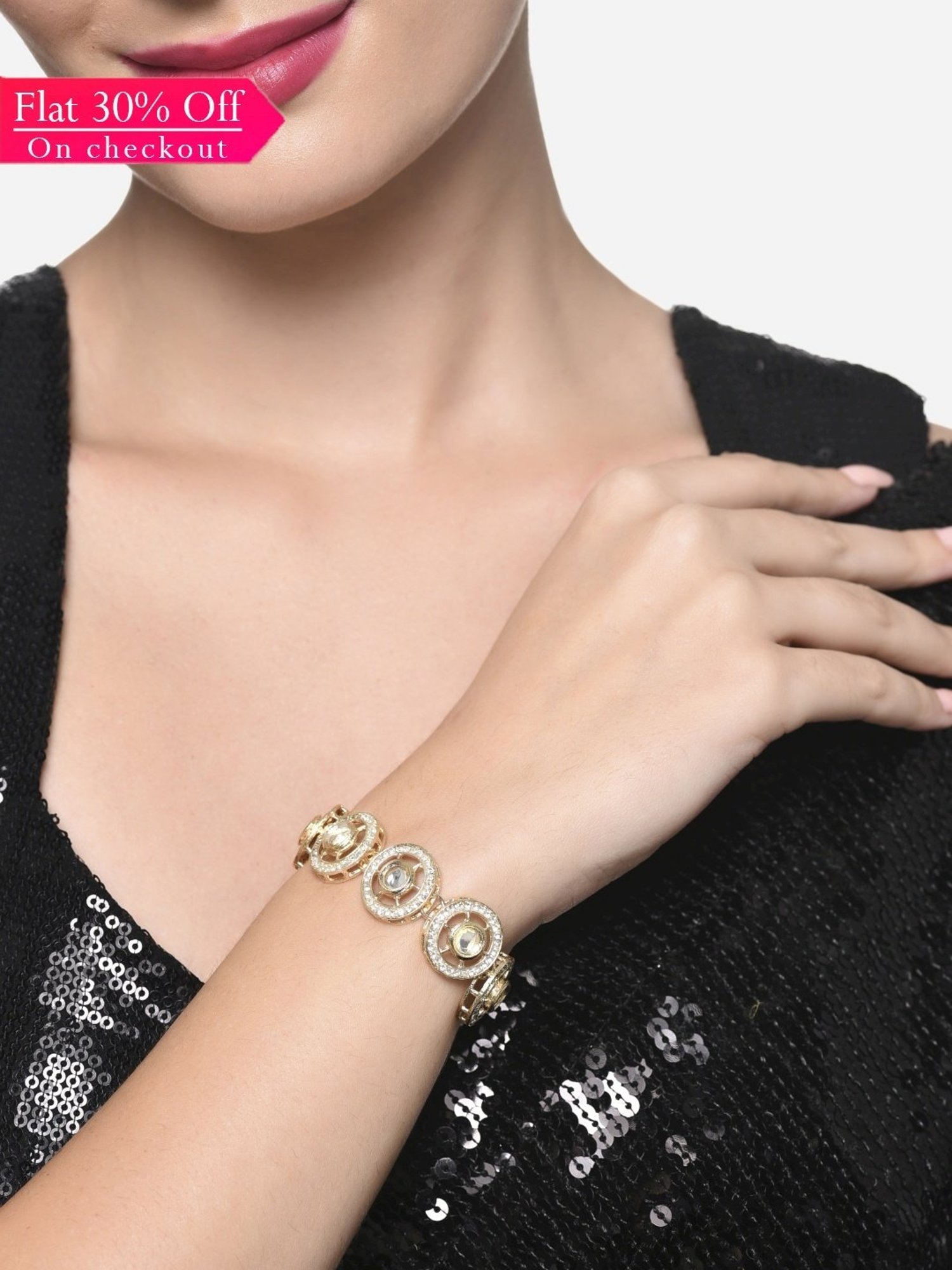 Zaveri Pearls Gold Tone Multistrand Artificial Stones & Beads Ethnic Bracelet -ZPFK16487