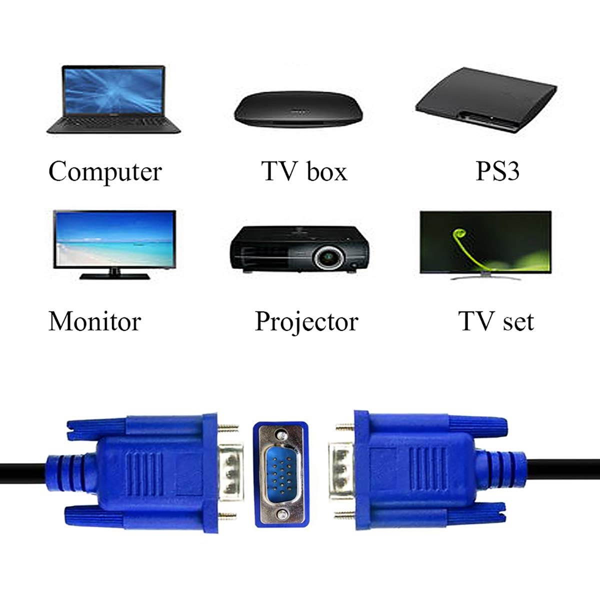 DaFuRui 3Pack 10Ft HD15 Male to Male VGA Video Cable for TV Computer Monitor with Blue Connector