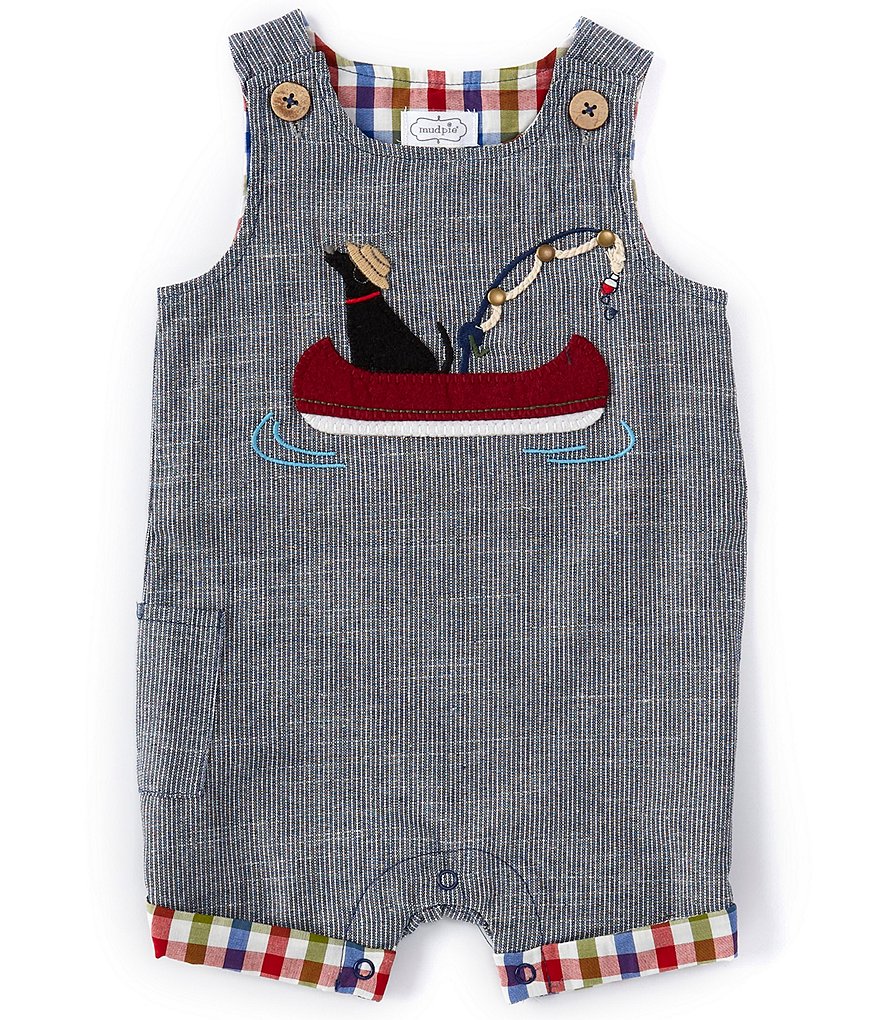 Mud Pie Baby Boy 3-18 Months Fishing Dog Chambray Jon Jon Shortall