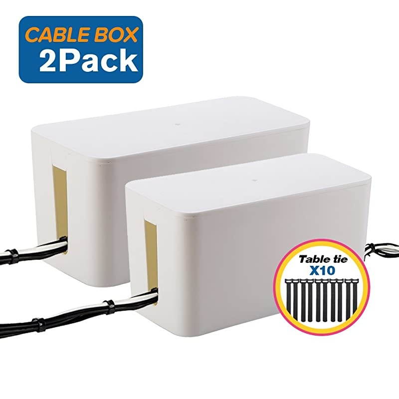 Cable Management Box Cable Organizer For Cable and Cord Management Storage and Holder to Cover and Hide Power Strips Cords white 2 set
