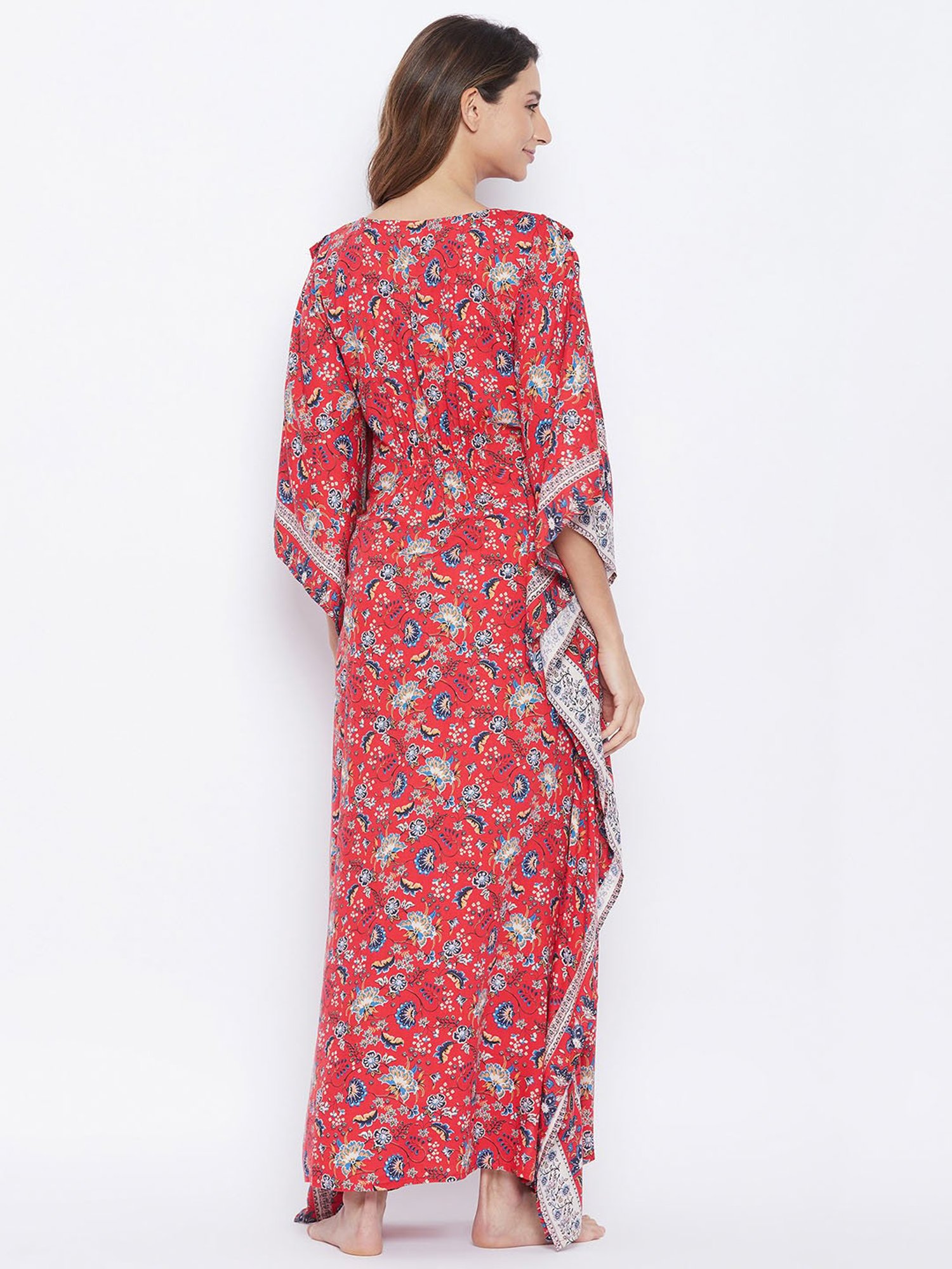The Kaftan Company Red Printed Maternity Night Dress