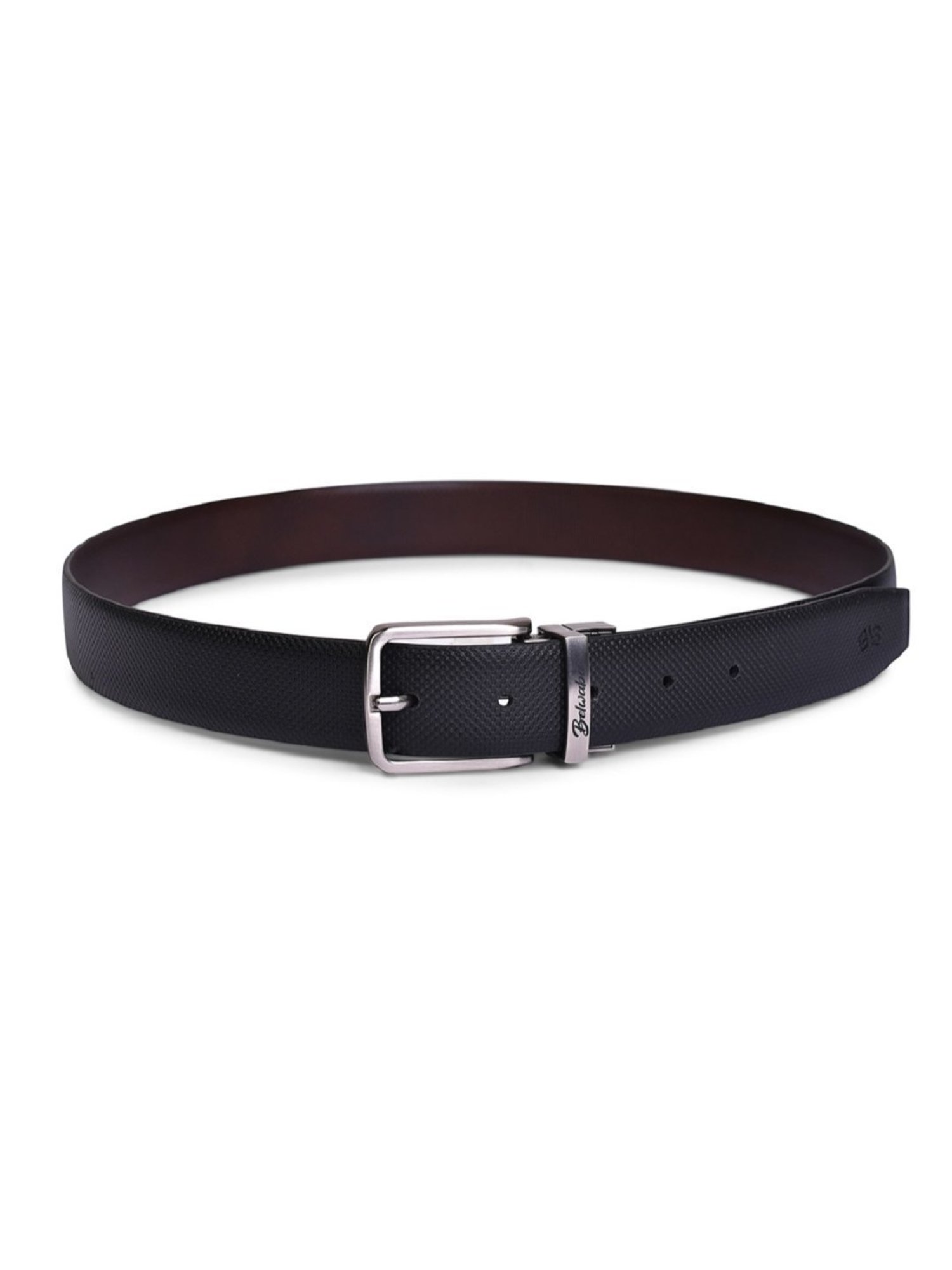BELWABA Black & Brown Textured Formal Reversible Leather Belt for Men