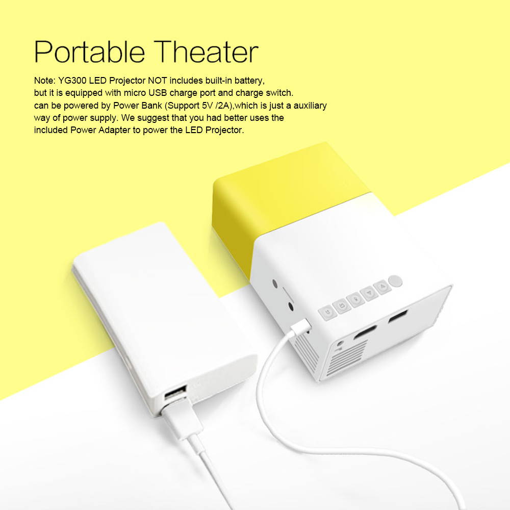 FW1S YG300 LED Projector 1080P Projection Machine with USB HD AV Micro SD Port Mini Pocket Remote Controller for Smartphone Laptop PC  US Plug