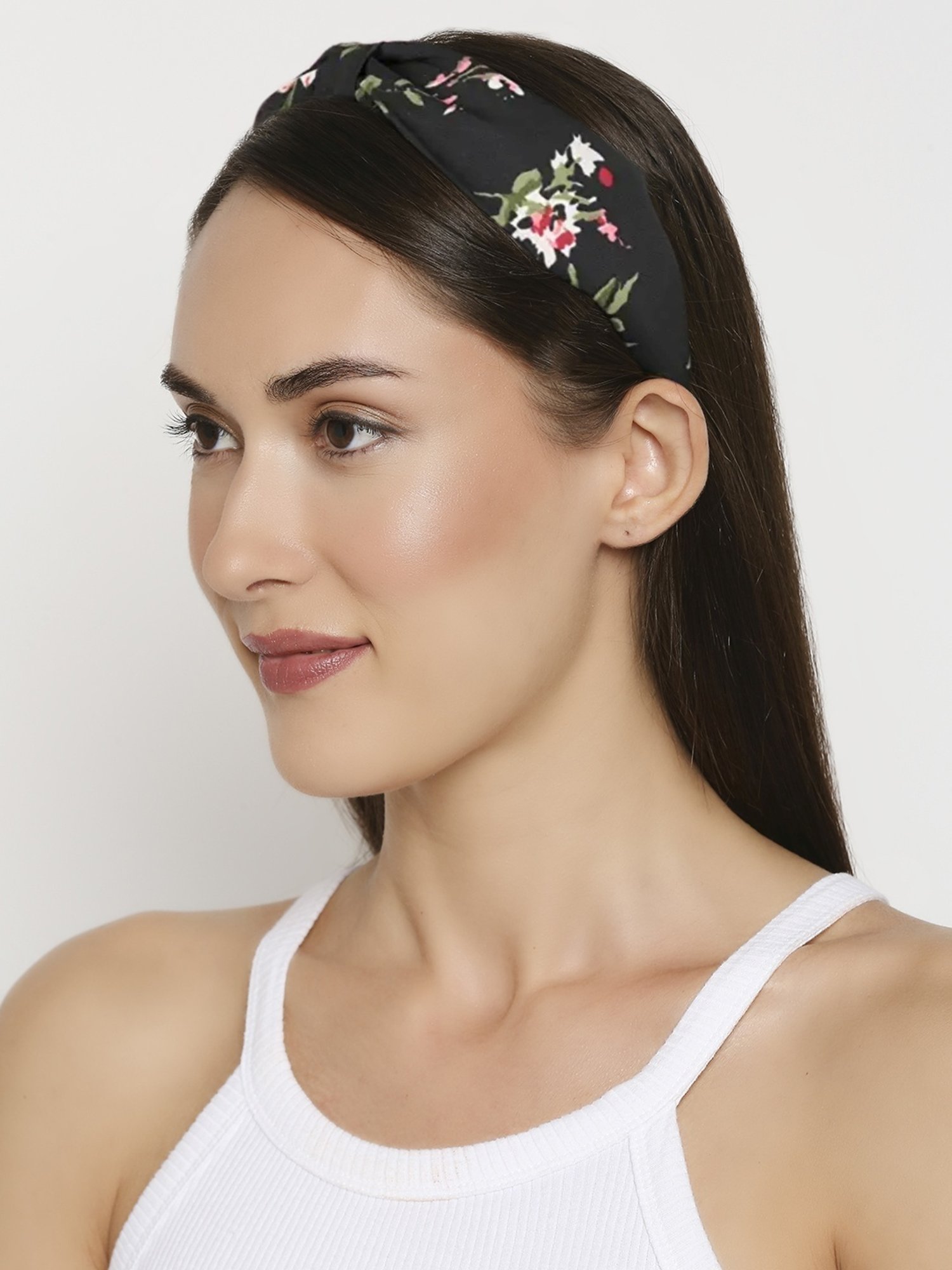 OOMPH Black Knotted Floral Stripes Polka Dots Hair Band - Combo of 4