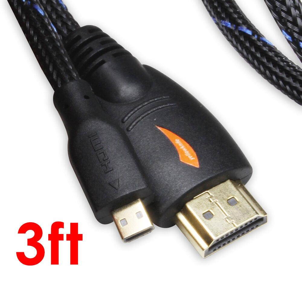 3FT/1M HDMI to HDMI Type D Micro Cable 1.4 w/Nylon Net 1080P HDTV HTC Samsung