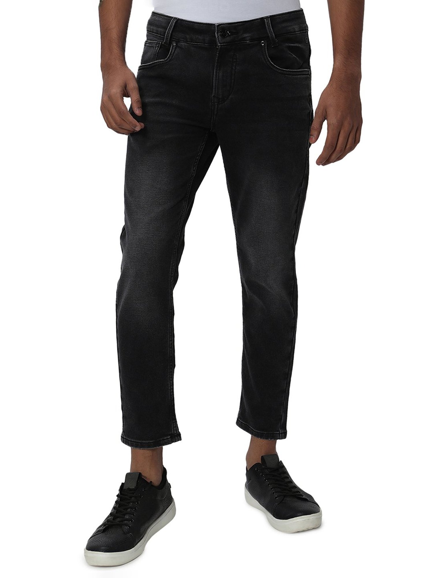 Mufti Black Slim Fit Lightly Washed Jeans