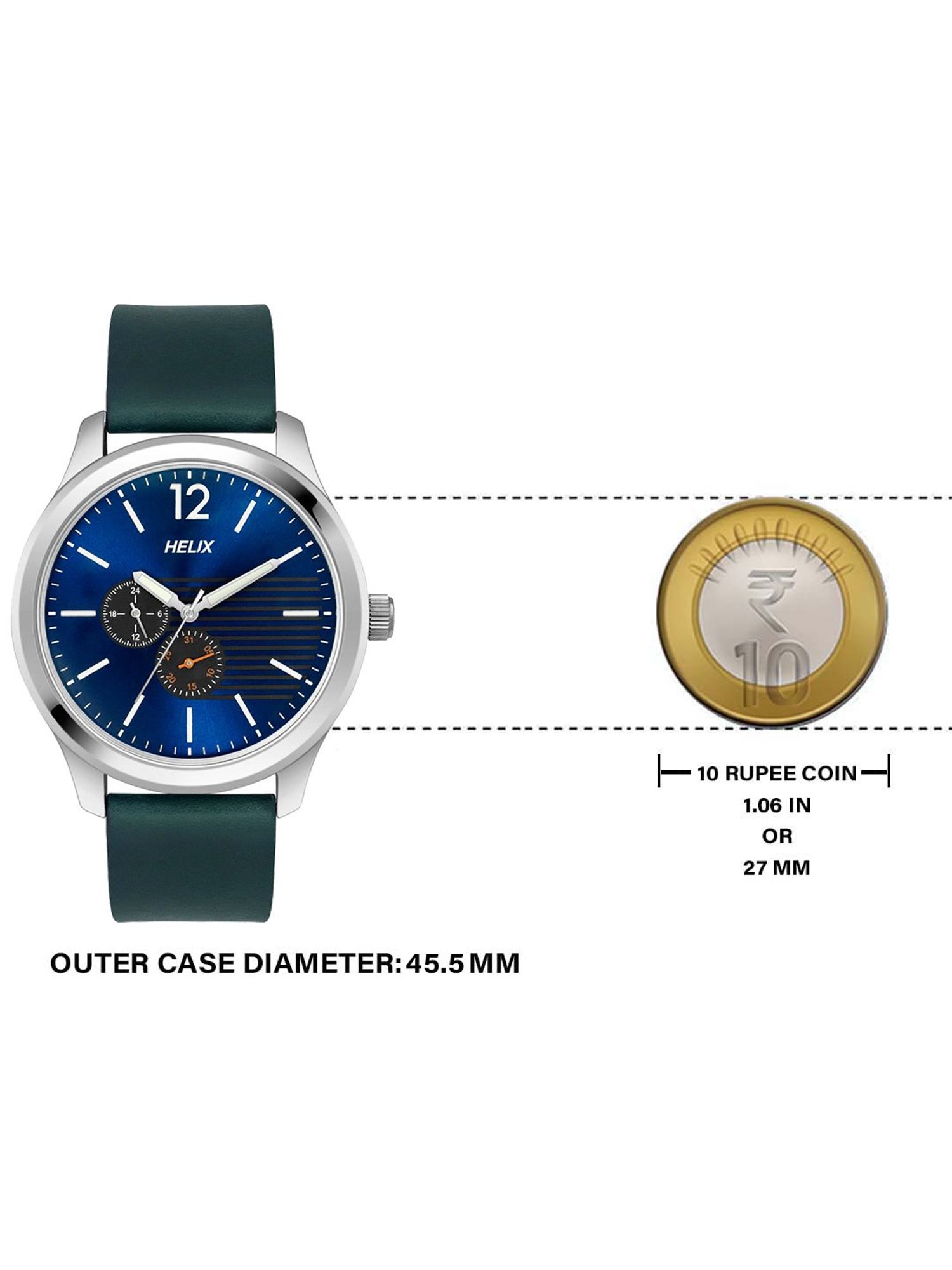 Helix By Timex Blue Round Dial Analog Leather Men Watch - TW043HG11