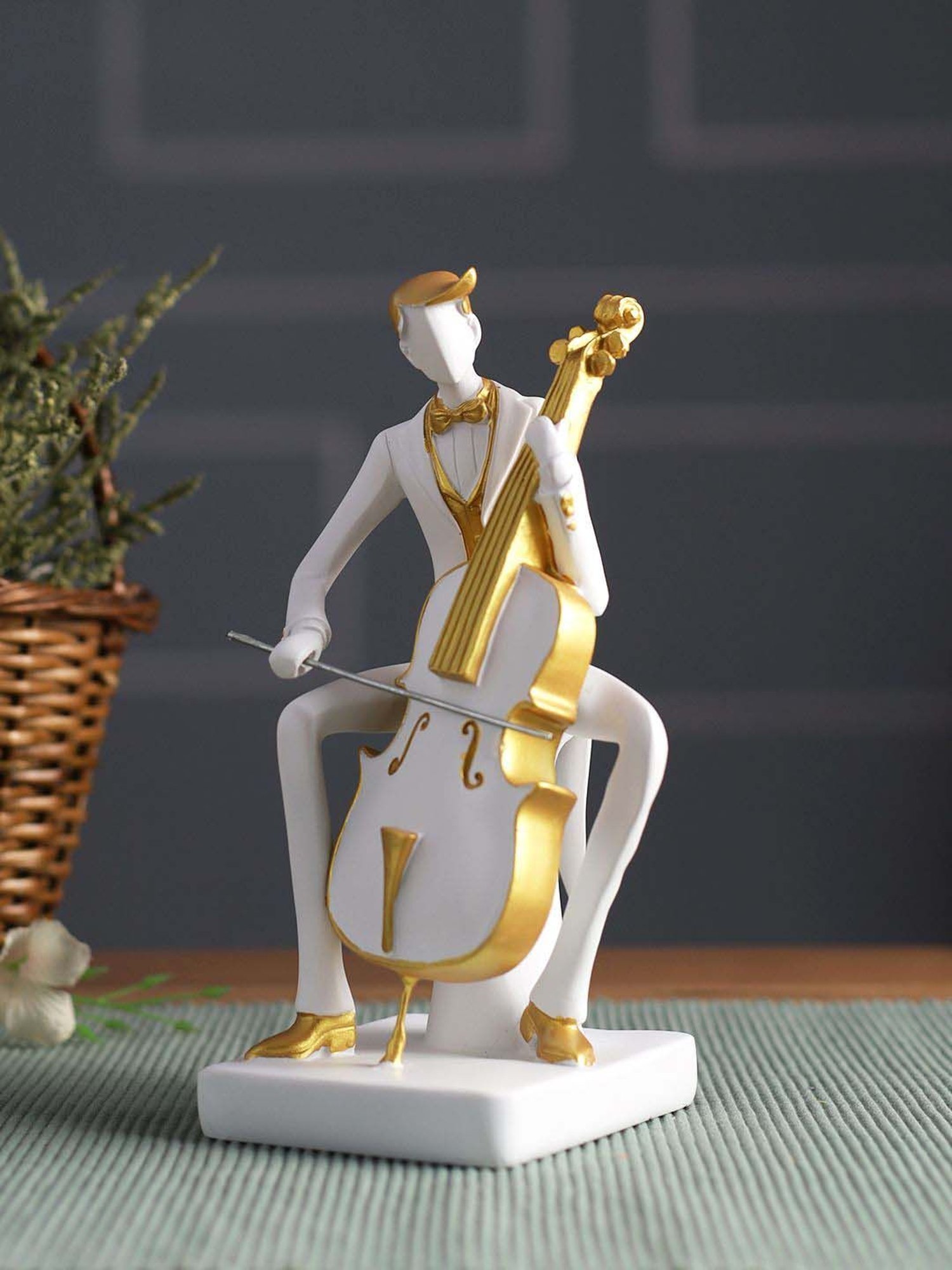 Tayhaa White & Golden Resin Musician Playing Arpeggione Statue