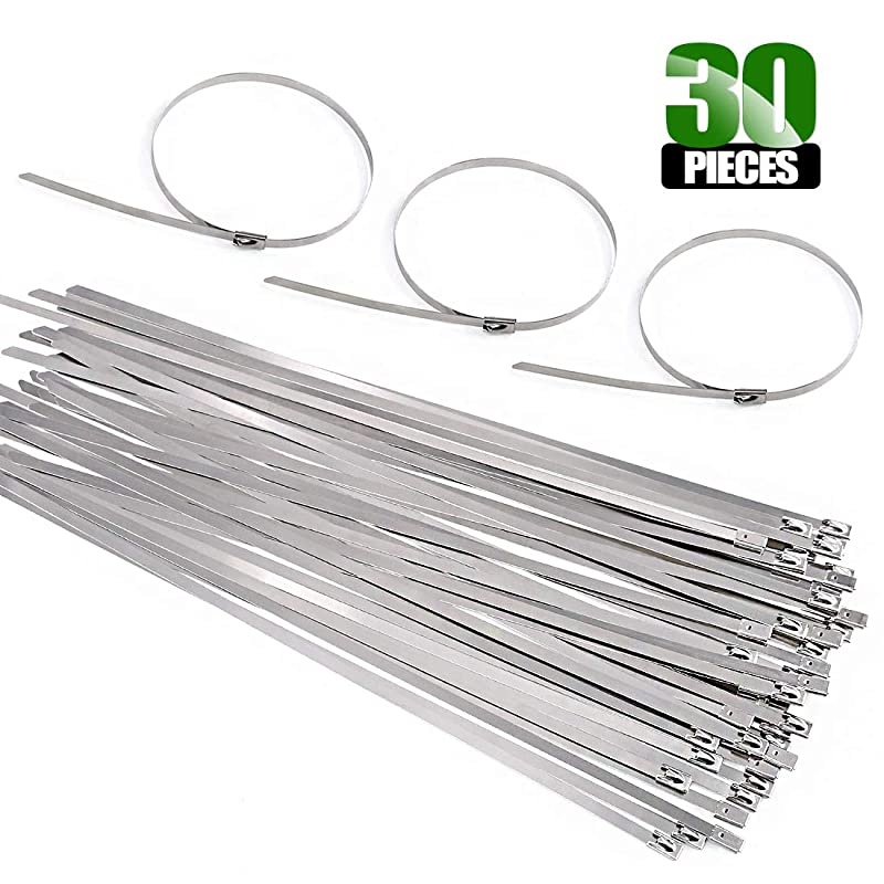 30Pcs 8 Inches 304 Stainless Steel Zip Ties Exhaust Wrap Coated Locking Metal Cable Zip Ties for Computer Wire Harness Automotive Parts and more