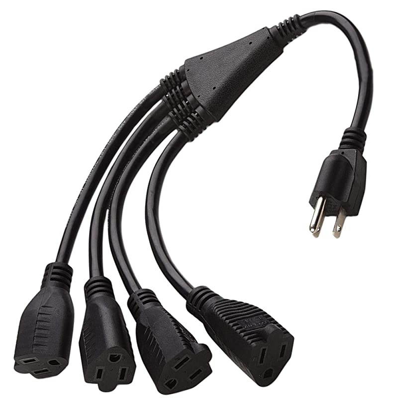 4 Way Power Splitter &ndash; 1 to 4 Cable Strip With 3 Pronged Outlet and 3" to 12" Foot Y Style Extension Cord &ndash; Black - SJT 16 AWG &ndash; By  (3 Pack, 3' Extension Cord)