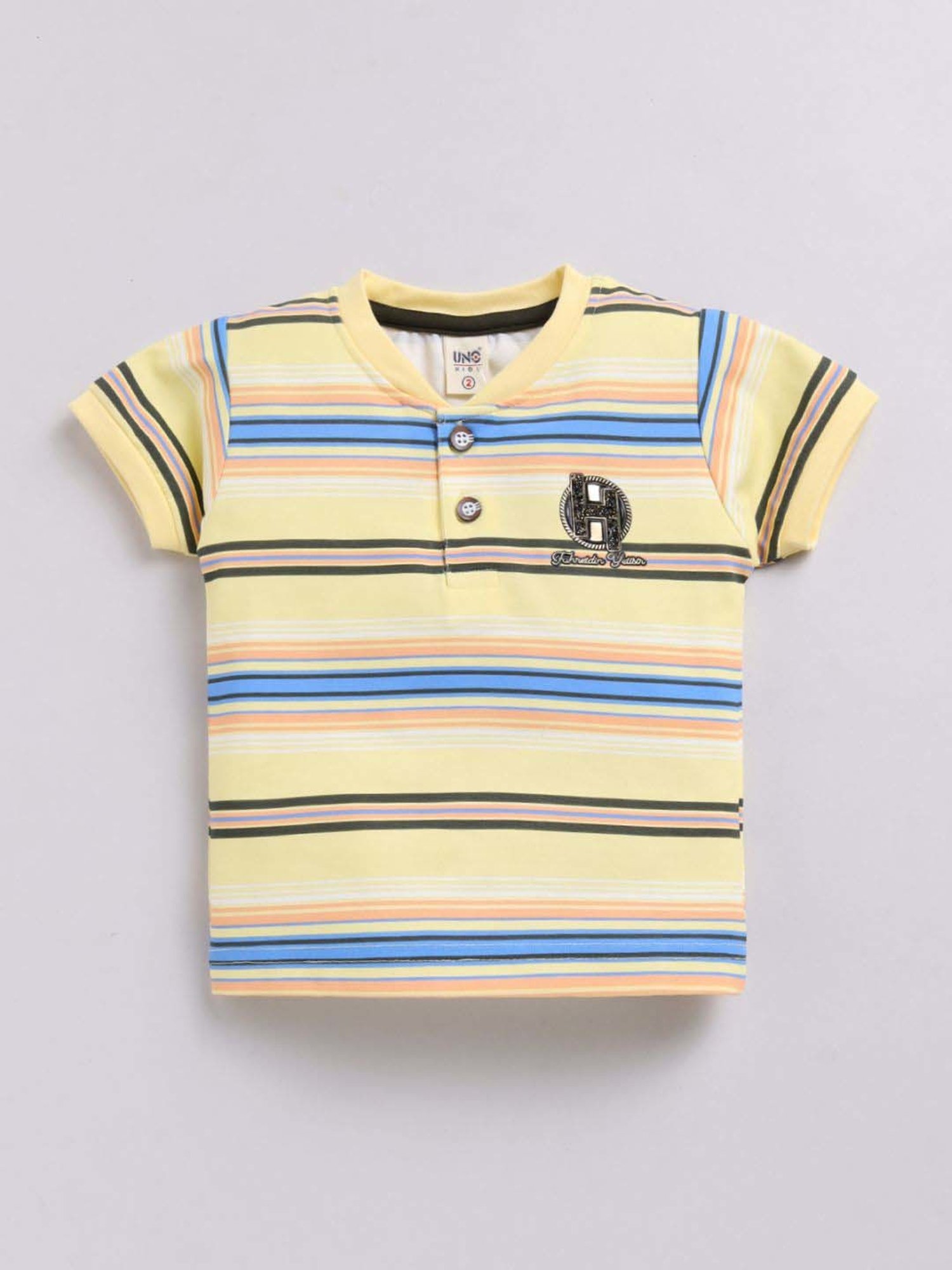 UNO KIDS Boys Yellow & Green Striped Top & Short sets