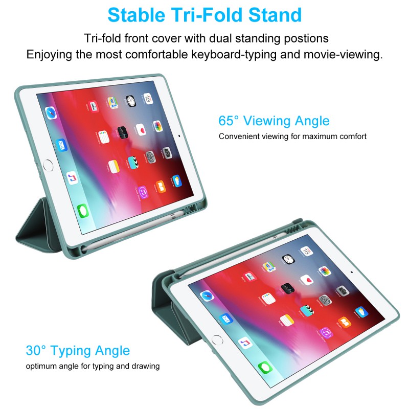For IPad 10.2 Inch Case, Ultrathin Trifold PU Leather+Soft Silicone Stand Cover With Pencil Holder, Auto Sleep/Wake For IPad 8th 2020 / IPad 7th 2019 10.2 Inch