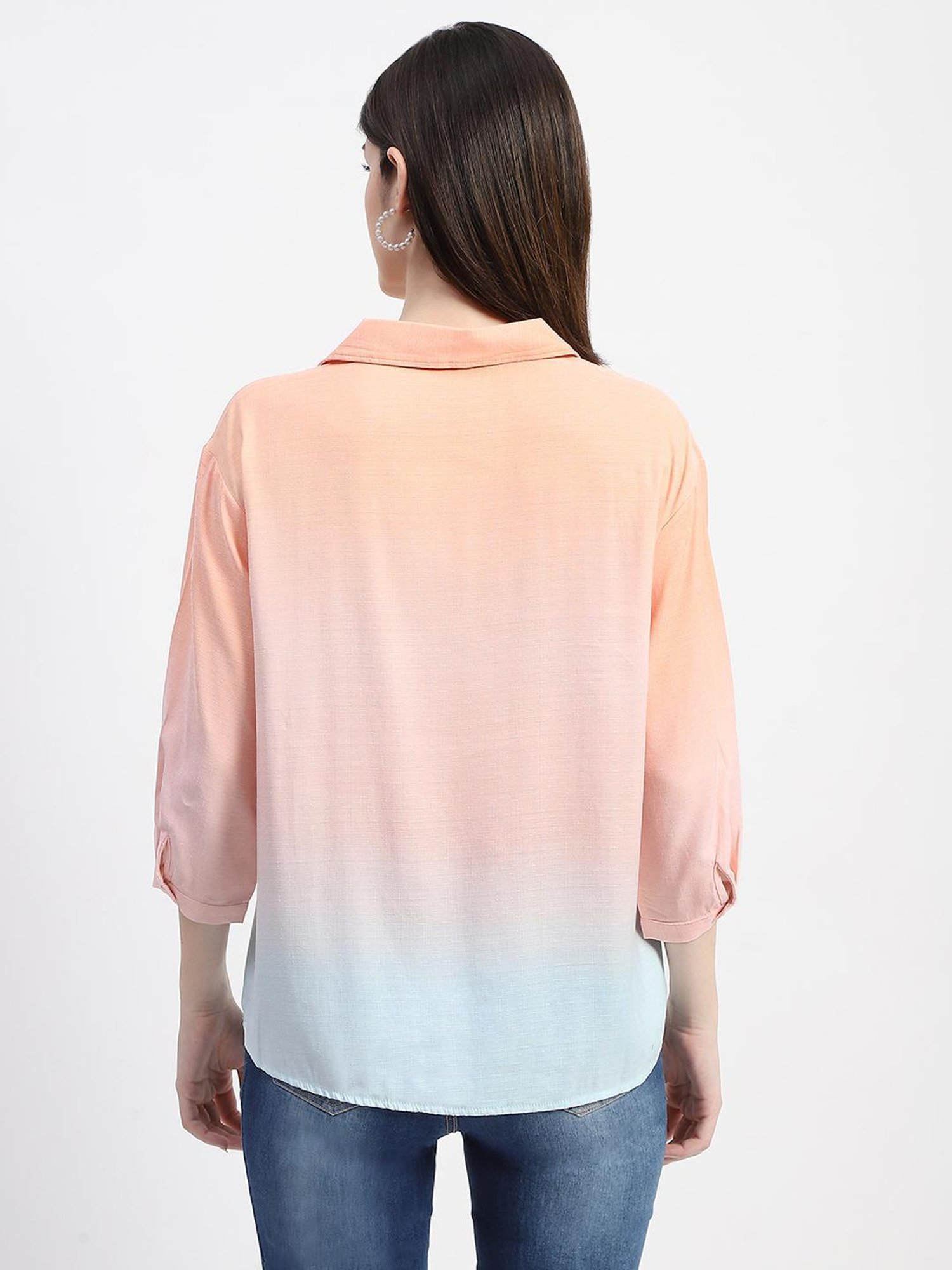 MADAME Orange & Blue Textured Top