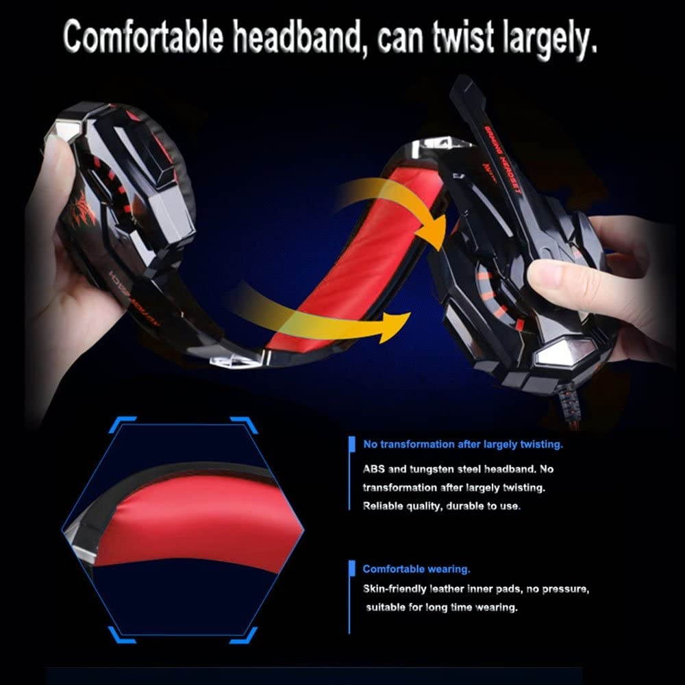 Docooler G9000 3.5mm Gaming Headphone Stereo Game Headset Noise Cancellation Earphone with Mic LED Light Volume Control Compatible with PS4 Laptop Tablet Mobile Phones