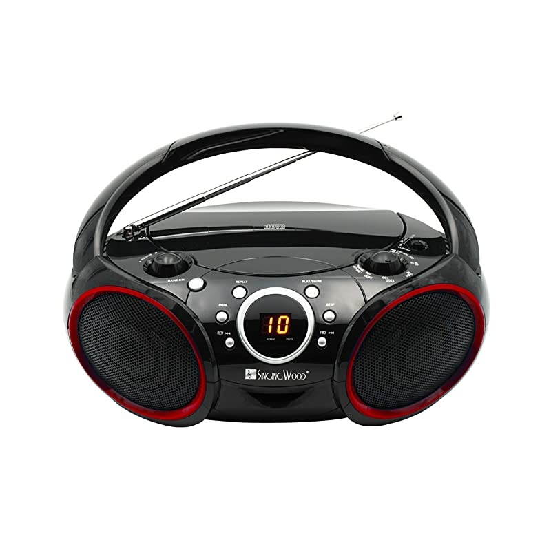 CD Player Boombox CDCDRCDRW Portable wBluetooth USB AMFM Radio Aux LineInput Headset Jack Foldable Carrying Handle and LED Light Phantom Black