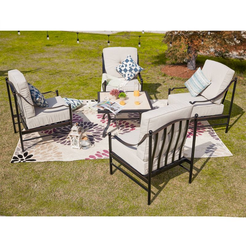 5pc Conversation Steel Patio Seating Sets Cream -  Lokatse