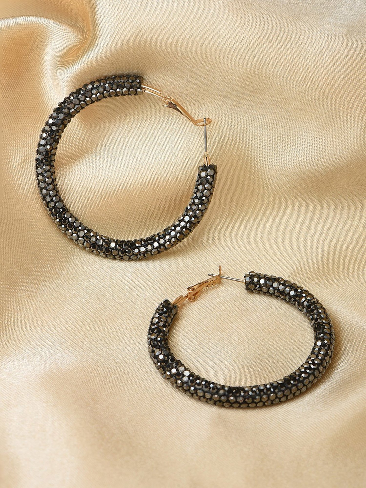 ToniQ Beautiful Black Gold Plated Beads Party Wear Hoop Earring For Women