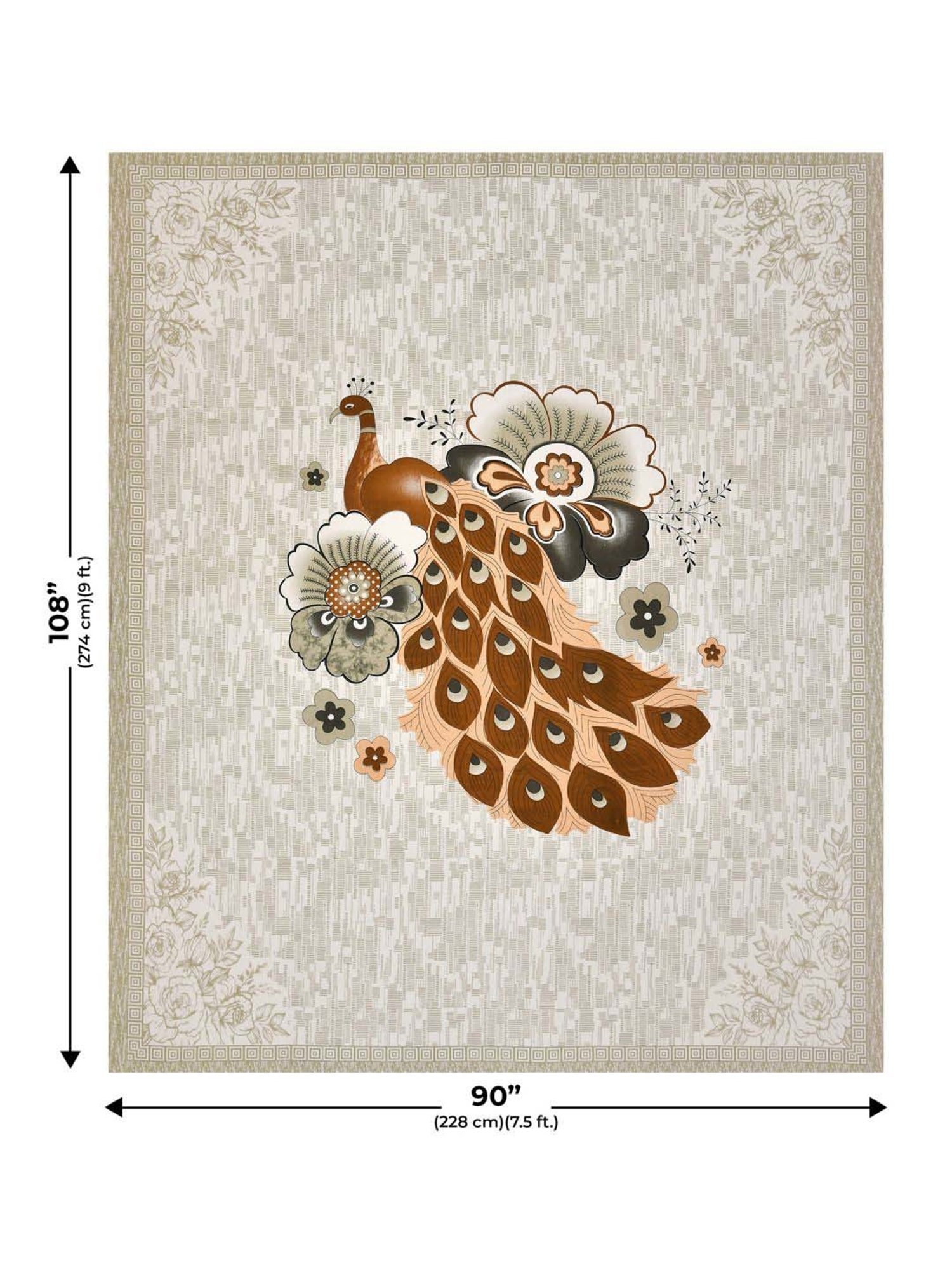 JaipurFabric Grey & Brown 180 TC 100% Cotton Peacock Double Bedsheet with 2 Pillow Covers